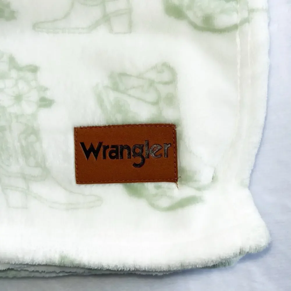 NEW Wrangler Oversized Ultra Plush Throw Blanket - Green White Farmhouse Western